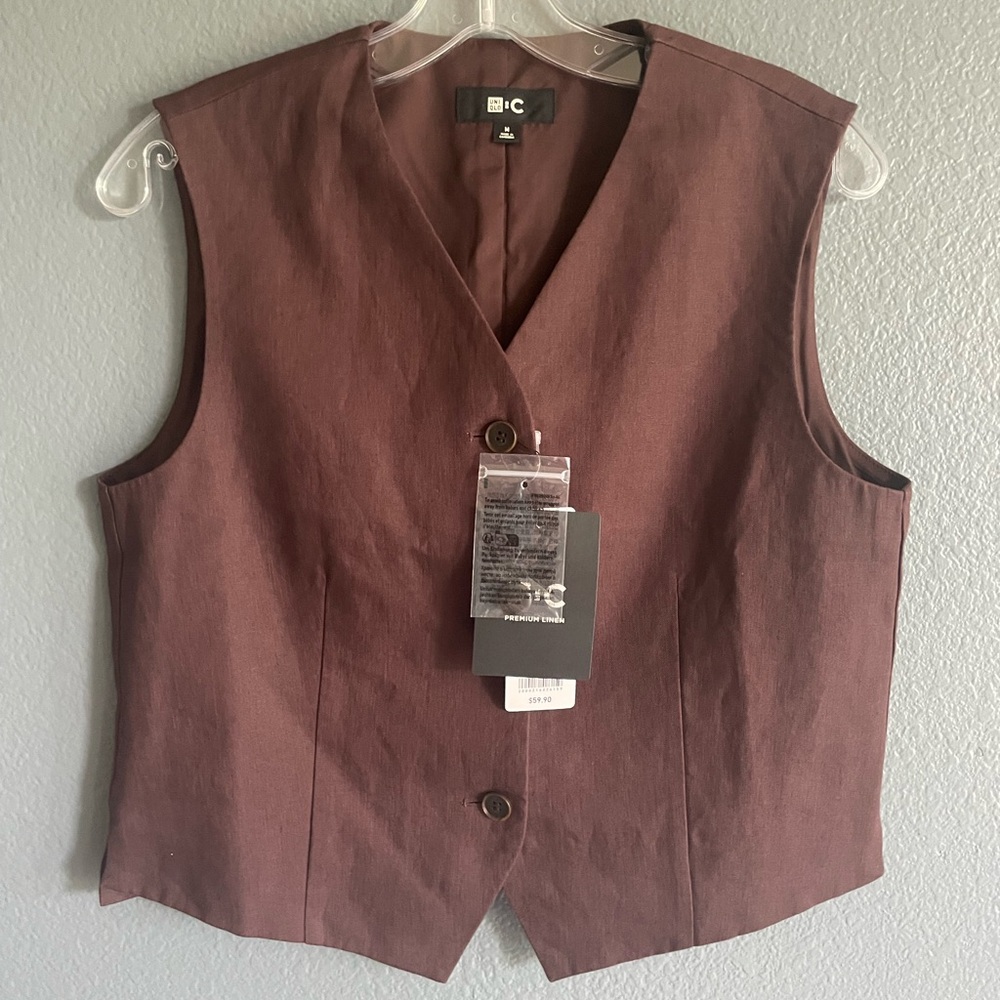 Uniqlo Brown Linen V-Neck Vest